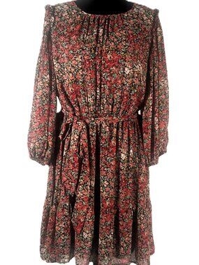 LC Lauren Conrad Floral Ruffle Dress Size 0X | Tie Waist | Long Sleeve Boho